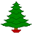 Static pixel art of a green Christmas tree with white snow accents on a gray background, rooted in a red pot with brown trunk.