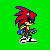 Four pixel-art characters on green background: red-haired figures in blue gloves and white shoes, one with light-blue hair and colorful outfit.