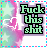 Animated pixel art icon with four showing text 'Fuck this shit' over a pastel starry background, each has distinct heart outlines