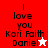 A four- displays text "I love you Kori Faith Daniel" with a star symbol changing color