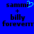 Blue background with black text reading "sammi + billy foreventt" in two identical side-by-side , one featuring a cyan heart symbol replacing the 'i' in "sammi"
