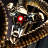 A 48x48 pixel buddy icon featuring a metallic robot head with glowing red eye on left and green text "Original Icons .com" on right against dark background.
