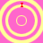 Four yellow concentric circles on pink background with red 'I' symbols at top-center of each circle.