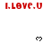 Red pixelated text "I.LOVE.U" repeats across three above black heart symbols on a white background, with partial gray overlay at bottom right