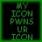 Green pixelated text on black background with green border, four identical arranged in a