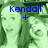 A green-tinted image with blue text showing two women's faces and partial bodies, displaying 'Kendall + Hannah = BFF lol haha' in a