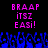 Pixelated text in pink and blue on black background with repeated phrases and blue pixelated shapes below.