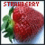 A 4x3 contact sheet of 11 animated frames showing a red strawberry with green leaves, each frame labeled "STRAWBERRY" in red text above the fruit on a white background.