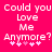 Pixelated text on bright pink background with heart symbols below, showing two identical side-by-side phrases.