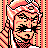 Pixelated 48x48 static icon depicting a stylized human face with exaggerated features and bold color blocking in red, black, white, and beige tones.