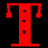 Red stylized letter T with hanging elements on black background, displayed in a 2x2 contact sheet layout showing three animated frames.