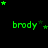 Green text 'brody' on black background with green stars in various positions