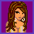 Pixel art icon of a woman with long brown hair, large hoop earrings, and striped top against purple background; text below reads "Paula..".