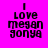 Pixelated text on bright pink background reads 'I Love megan gonya' in four identical arranged in a