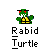 Pixel art of a green turtle with red eyes and yellow shell, labeled 'Rabid Turtle' in white text below, displayed in a of six identical frames