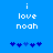 Blue background with white pixelated text 'i love noah' and five blue puzzle-piece icons below, two versions showing animation changes in the middle icon's position.