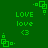 Green pixelated icon with repeated 'LOVE love <3' text and small square-dot patterns on a solid green background.