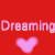 A 50x50 pixel animated buddy icon featuring a red background with pink text and heart symbol above a grayscale portrait of a person looking downward.