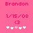 Pink background with 'Brandon' text, date stamp, and heart symbol above five white plus signs where the third sign shifts from light pink to white.