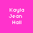 Pixelated text 'Kayla Jean Hall' on bright pink background with yellow highlight bars shifting