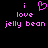 Pixelated pink text and heart symbol on black background, with 'i love jelly bean' repeated twice.