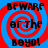 Four identical display red and blue spiral backgrounds with black text reading "BEWARE or the BOYD!" in a pixelated font