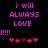 Pixelated text and heart symbols in pink on black background with animation changes to heart positions.