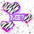 A static image with four heart-shaped icons featuring black and white stripes, purple text boxes, and a pixelated background.