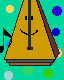 Animated contact sheet of a smiling metronome icon with musical notes and colored dots on alternating backgrounds.