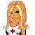 Pixel art animation of a female lifeguard character in swimwear with red cross symbol and "LiFe GuarD" text on red background.