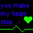 Pixelated text and green heart symbols on a black background with green line graphics, arranged in repeating