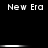 Black background with white pixelated text "New Era" repeated across six positions, separated by horizontal light bars.