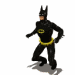 Batman character in black suit with yellow belt and bat symbol, shown in multiple poses including running and punching with 'POW' text bursts.