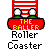 Pixel art roller coaster icon with red and yellow 'THE BALLER' sign, green-topped seats, and gray background showing sequential animation frames.