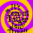 A four- of identical pixelated text on a purple and yellow spiral background, each showing the same phrase with slight variations in text alignment