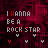 A 4x4 contact sheet of animated frames showing a pixelated text-based animation with "I HANNA BE A ROCK STAR" and heart symbols on a dark red background, where hearts change color from white to pink to red across frames.