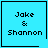 Four identical light blue square icons with black borders display "Jake & Shannon" text, each featuring a distinct small symbol in the bottom-right corner.