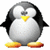 Pixelated penguin with gray and white body, black wings, yellow beak, and orange-yellow feet standing against a plain background.