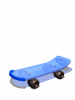 Blue skateboard with brown wheels shown from multiple angles against white background, including side views and top-down perspectives.