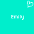 A static pixel art image with a cyan background, featuring two white 'Emily' text labels and one white heart symbol above them.