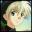 Pixelated anime-style character icon with text on a black background, split into two sections showing different frames of an animation.