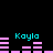 Pixelated cyan text 'Kayla' appears above pink horizontal bars on a black background, with bar heights changing across frames.