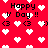 Red background with white pixelated hearts and repeated "Happy V Day !!" text in black block letters, plus heart-shaped emoticons.
