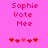 Pixelated pink background with red text 'Sophie Vote Mee' and five heart symbols below, two versions of the same design side-by-side.