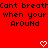 Red background with black pixelated text reading "Cant breath when your ArOuNd" and two white heart symbols at the bottom.