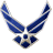 Static blue and white military-style winged emblem with four circular elements at the base, rendered in pixelated style on transparent background.