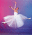 A pixelated static image of a ballerina in mid-pose against a gradient background transitioning from pink to blue.