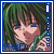 Pixelated anime-style icon of a green-haired character with blue eyes holding a phone, displayed in a