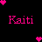 Two pink pixelated "Kaiti" text blocks flank a central heart on black background with static animation.