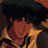 A 48x48 pixel buddy icon featuring a character from Cowboy Bebop with dark hair and a yellow jacket, alongside text reading "Anime IM" and "com" on a black background.